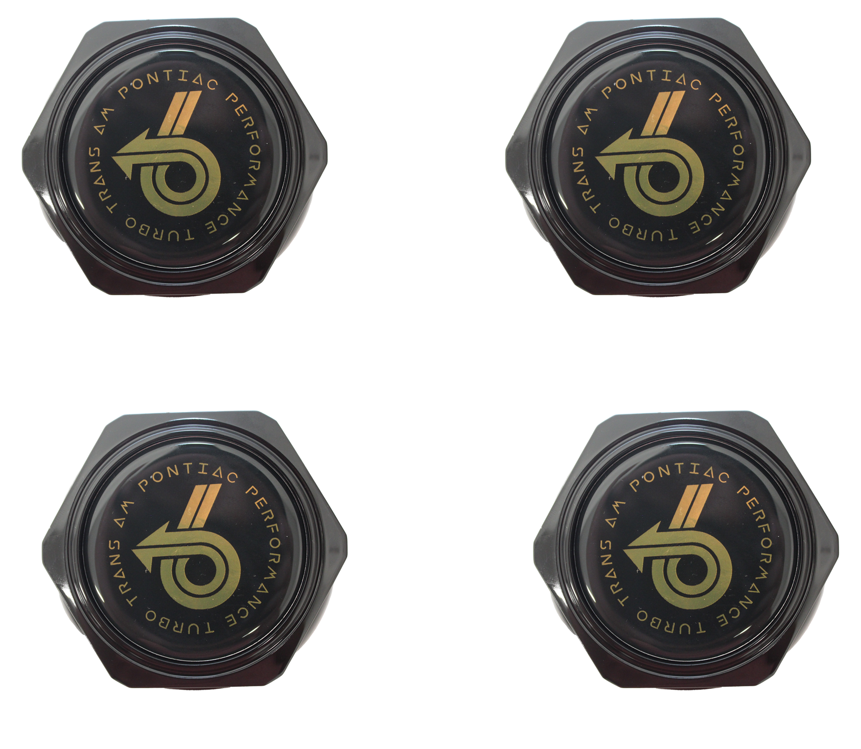 1989 Turbo Trans Am Gold Power 6 Hex Cap Inlay, with Hex Snap Ring Center Cap Set of 4